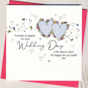 Personalised Floral Wedding Hearts Card