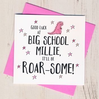 Personalised Roar Some Good Luck At Big School Card