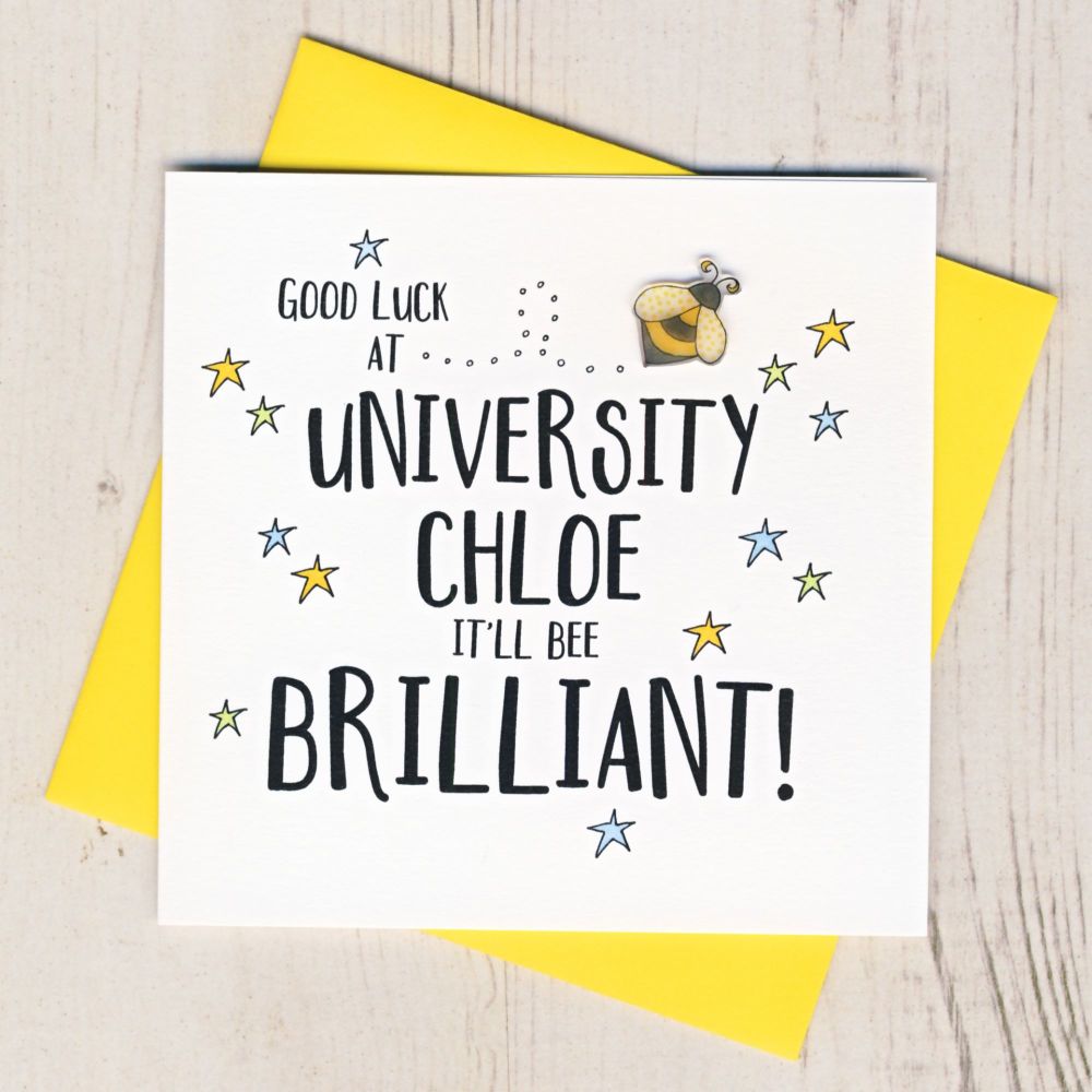 <!-- 000 -->Personalised Bee Good Luck At University Card