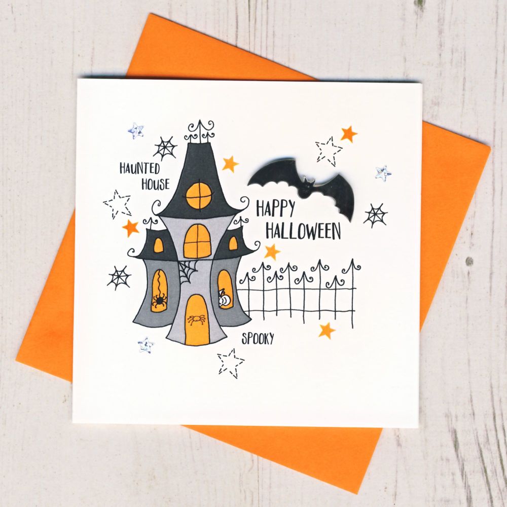 <!-- 003 -->Personalised Haunted House Halloween Card