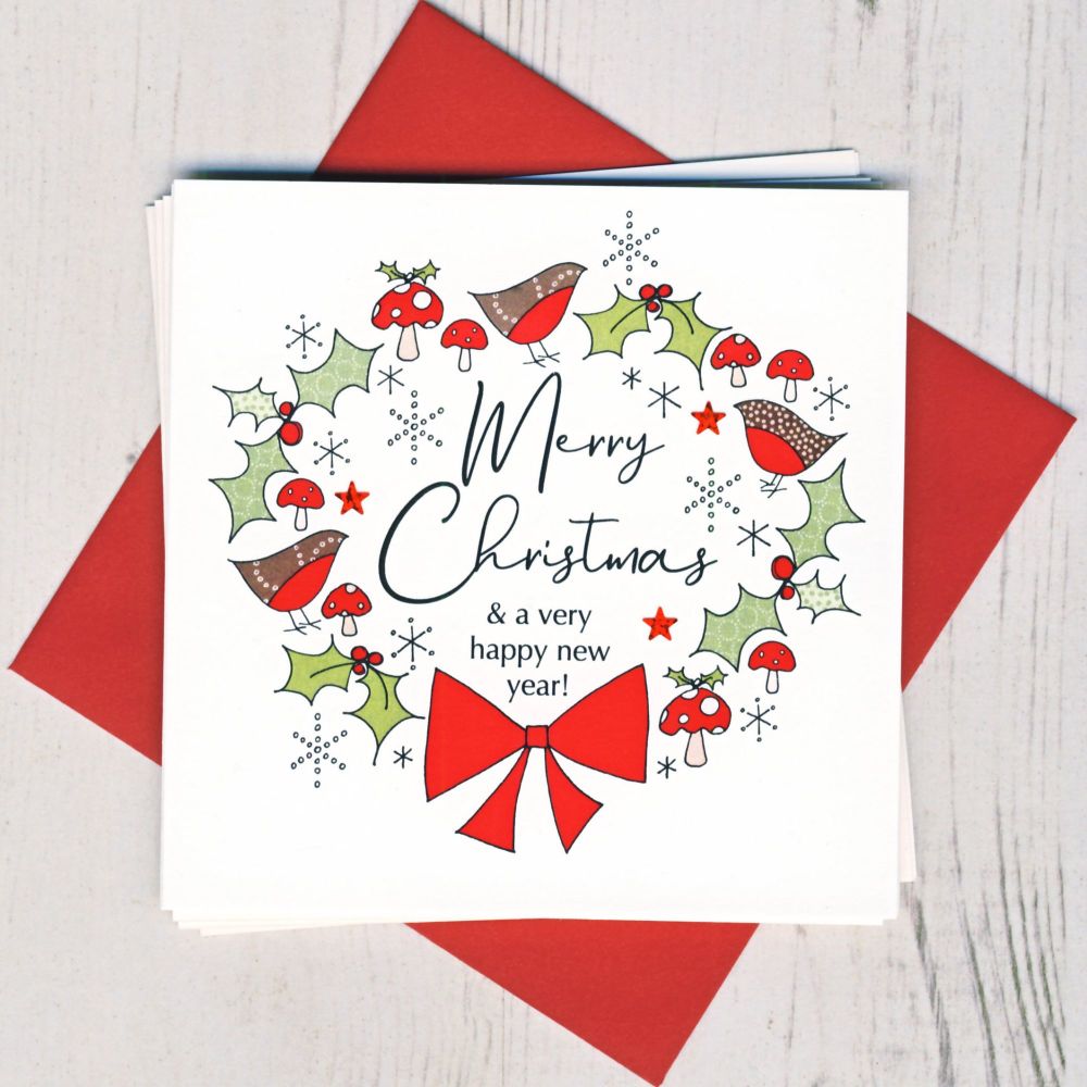 Pack of Five Christmas Wreath Cards