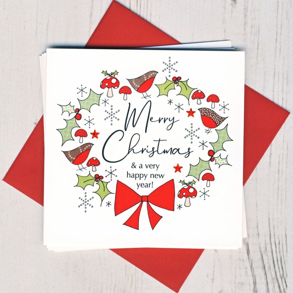 <!-- 001 -->Pack of Five Christmas Wreath Cards