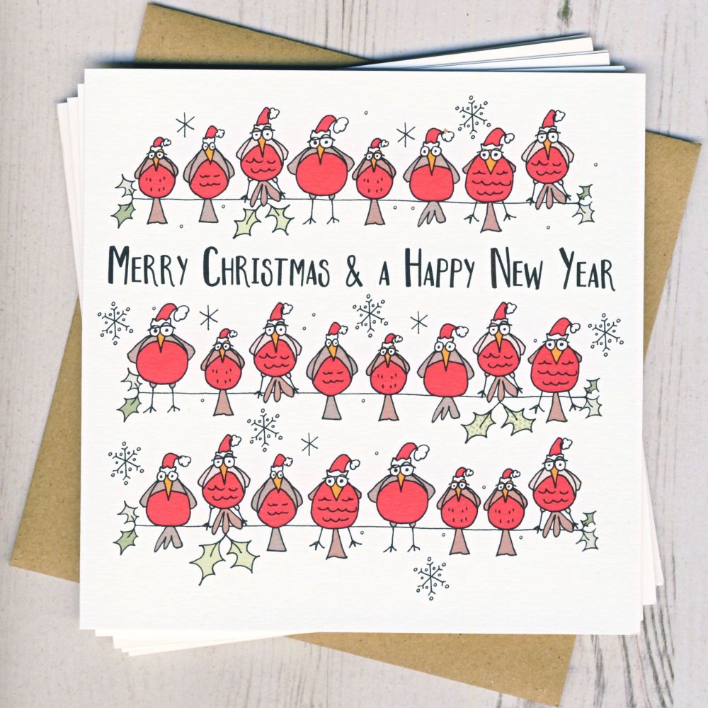<!-- 005 -->Pack of Five Christmas Robins Cards