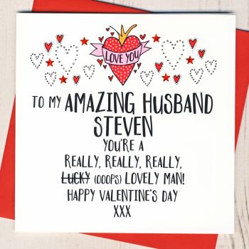 Personalised Lucky Husband Valentines Card