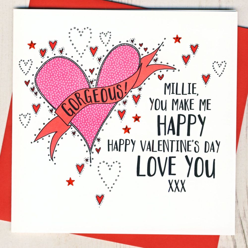 <!-- 006 -->Personalised You Make Me Happy Valentines Card