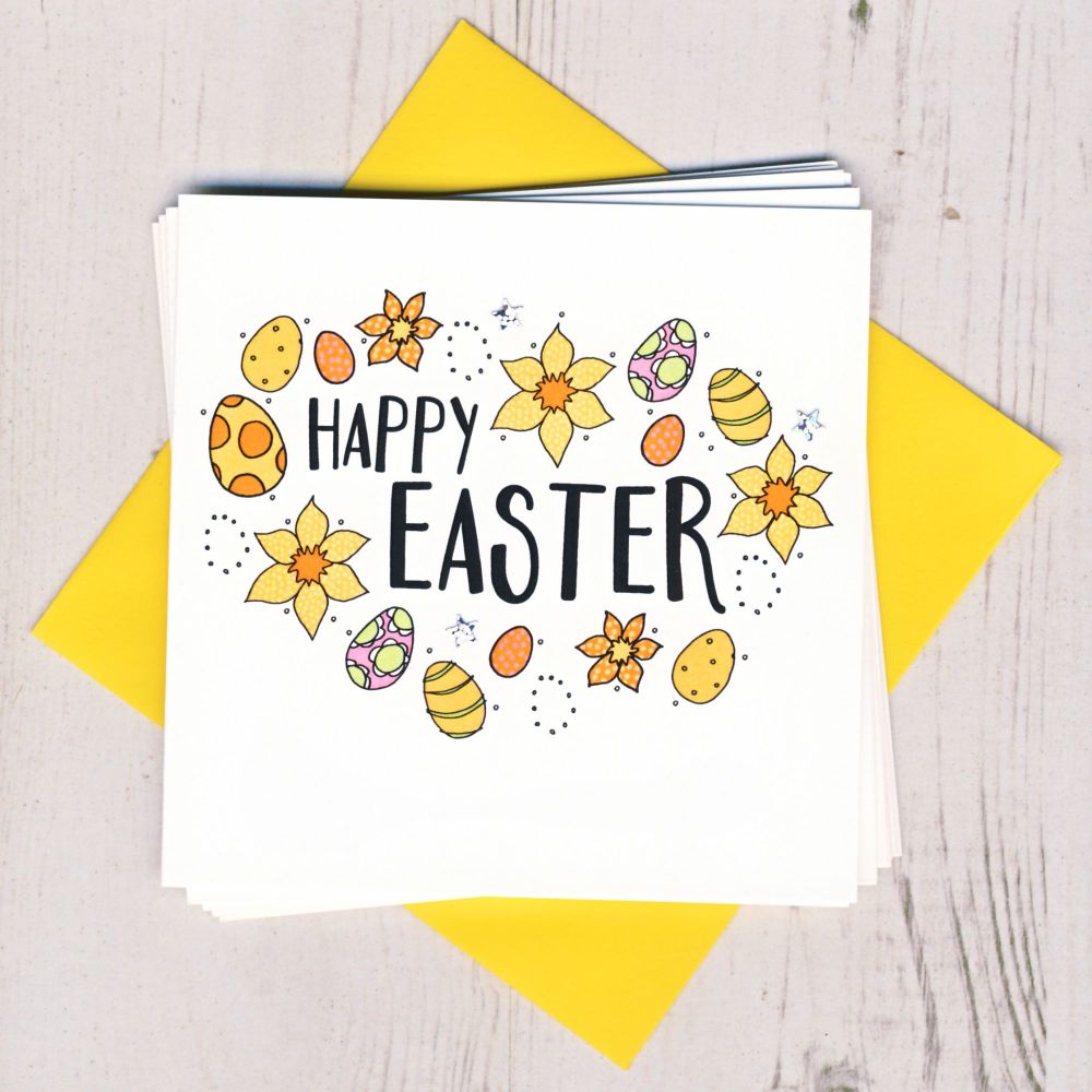 <!-- 006 -->Pack of Five Easter Daffodil and Eggs Cards