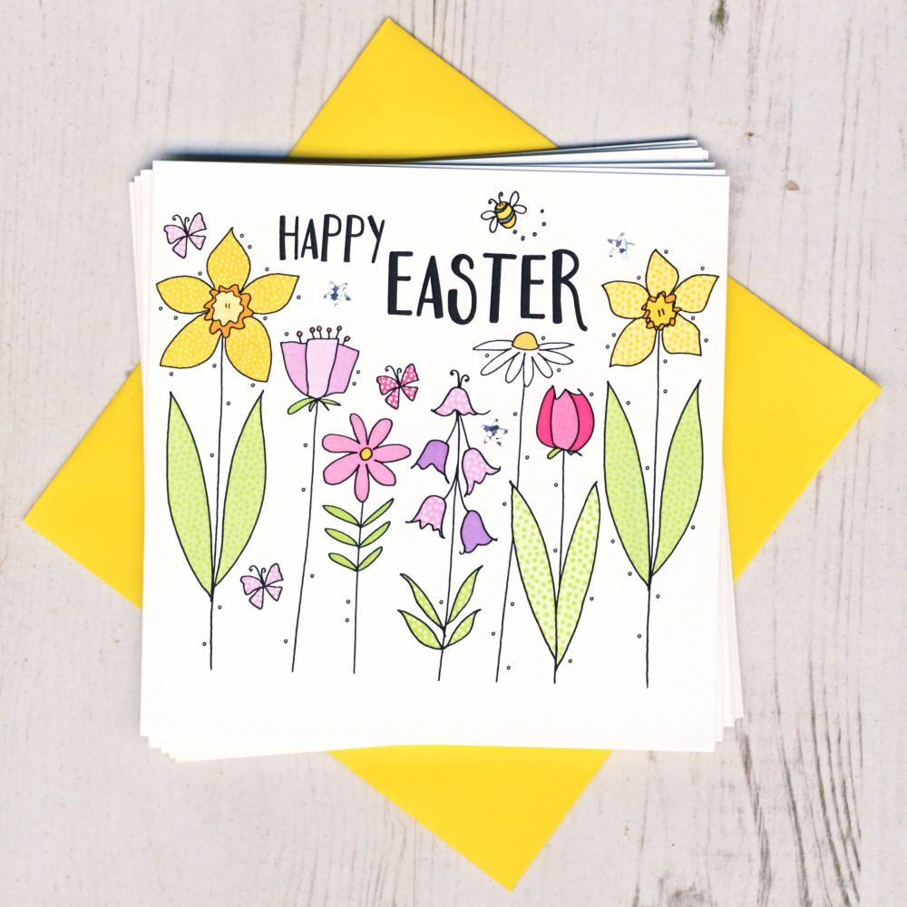 <!-- 004 -->Pack of Five Easter Flowers Cards