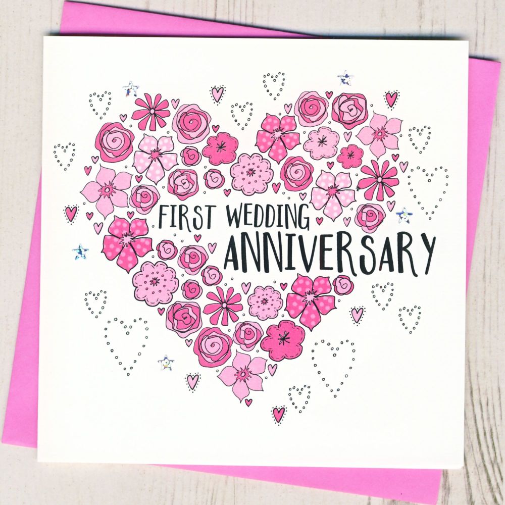 <!-- 011 -->  Floral Heart First Anniversary Card
