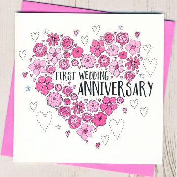   Floral Heart First Anniversary Card