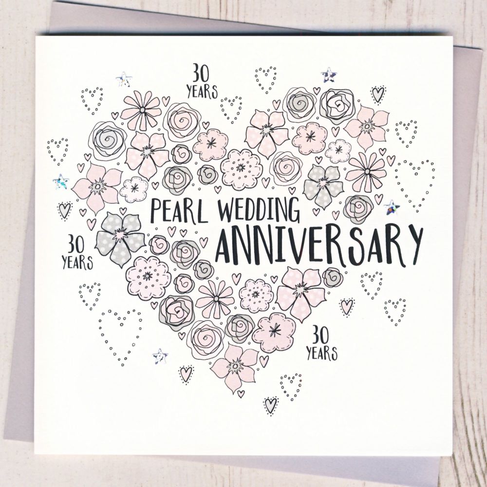 <!-- 025 -->  Floral Heart Pearl Anniversary Card