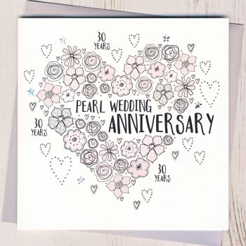   Floral Heart Pearl Anniversary Card