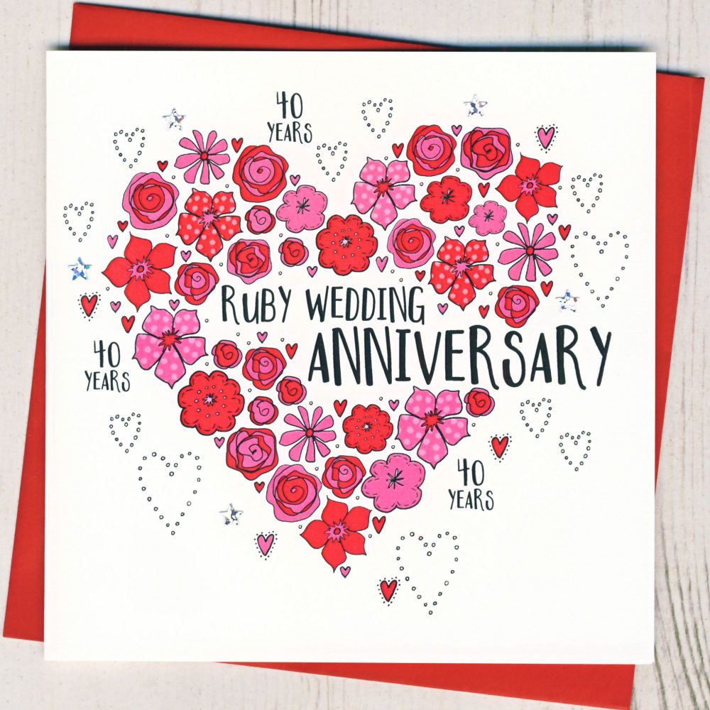   Floral Heart Ruby Anniversary Card
