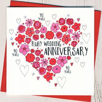   Floral Heart Ruby Anniversary Card
