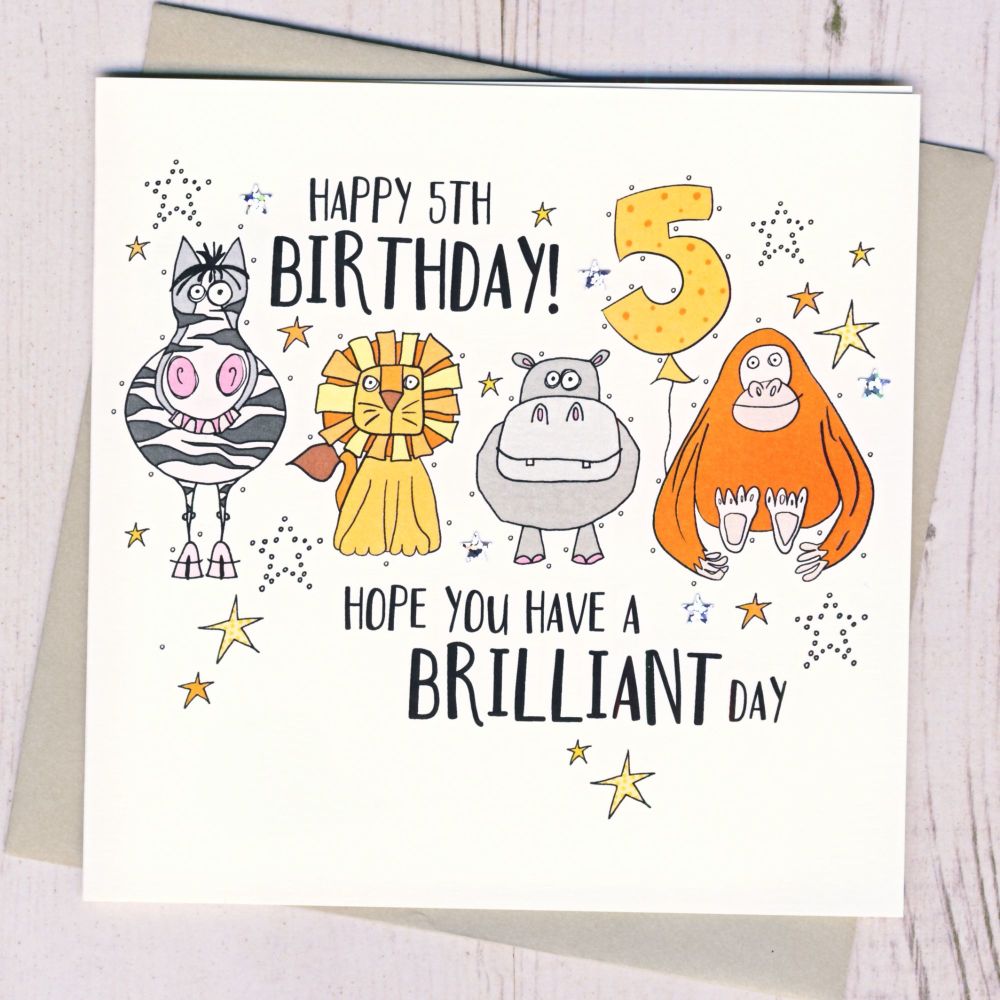 <!-- 050 --> Zoo Animals 5th Birthday Card