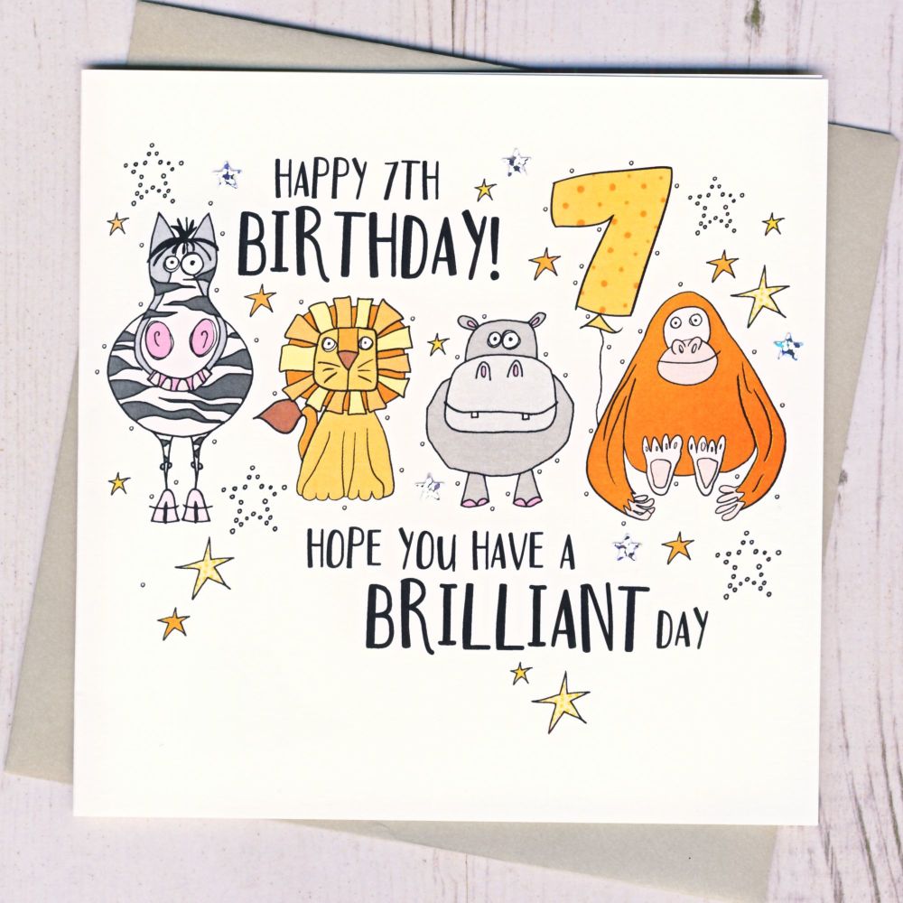 <!-- 070 --> Zoo Animals 7th Birthday Card