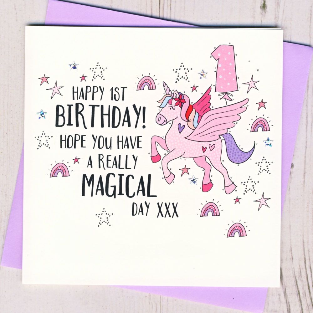  Unicorn 1st Birthday Card