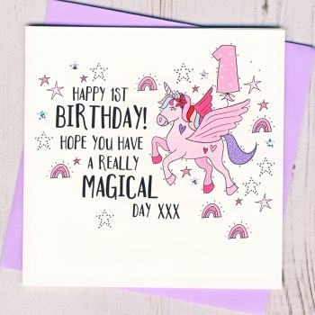  Unicorn 1st Birthday Card