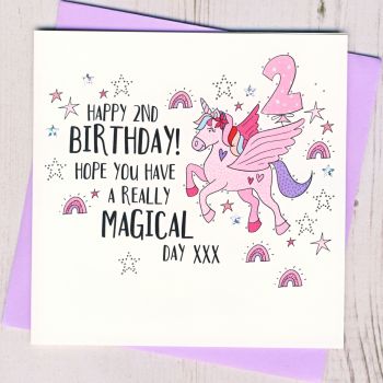  Unicorn 2nd Birthday Card