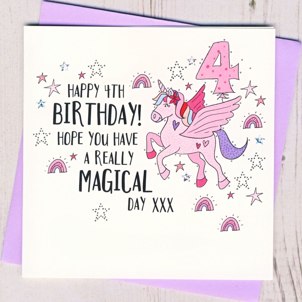 <!-- 041 --> Unicorn 4th Birthday Card