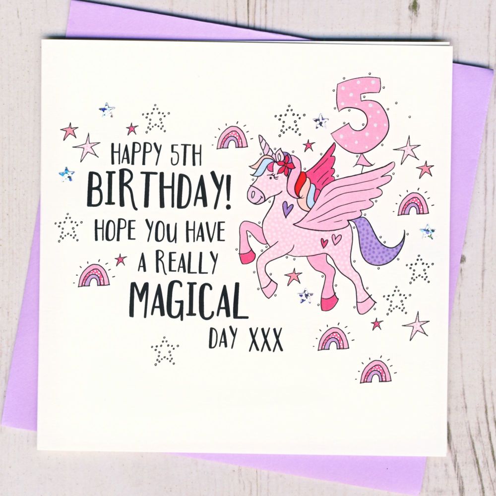 <!-- 051 --> Unicorn 5th Birthday Card