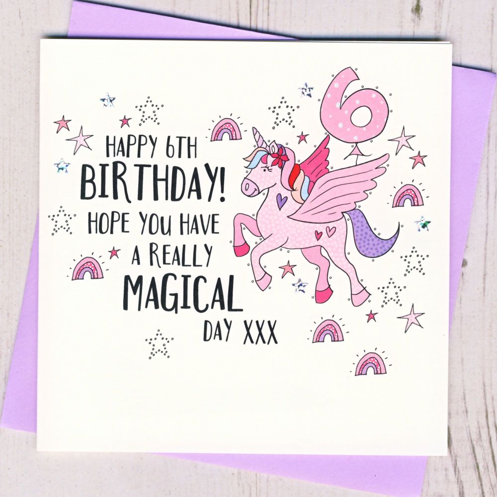 <!-- 061 --> Unicorn 6th Birthday Card