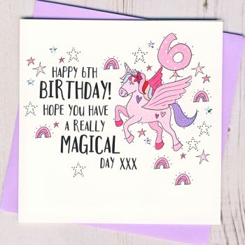  Unicorn 6th Birthday Card