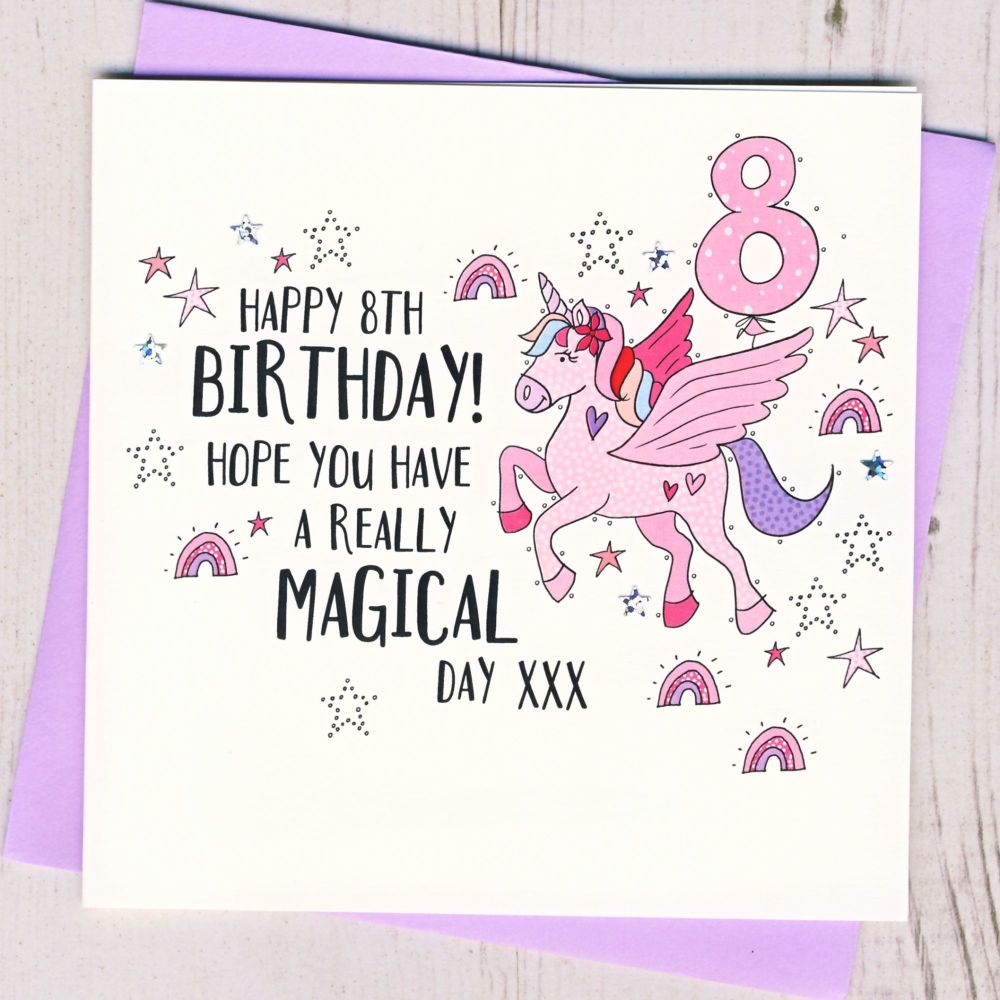 <!-- 081 --> Unicorn 8th Birthday Card