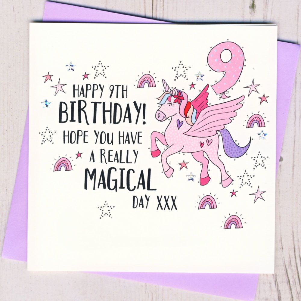 <!-- 091 --> Unicorn 9th Birthday Card