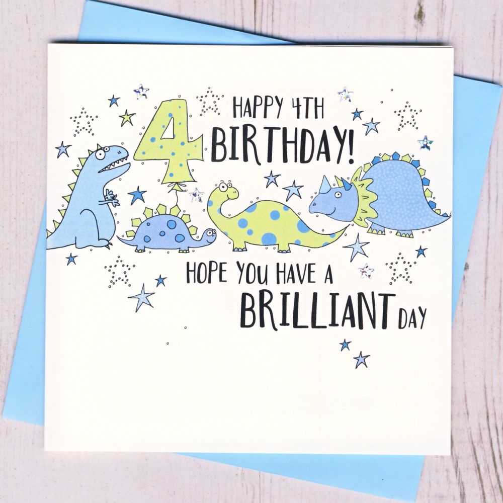 <!-- 042 -->Dinosaur 4th Birthday Card
