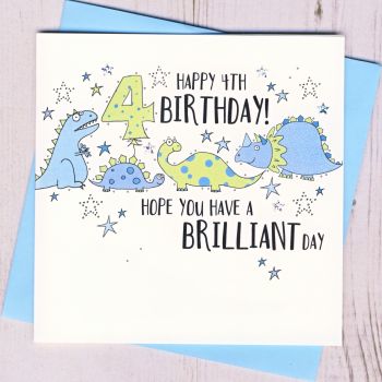 Dinosaur 4th Birthday Card