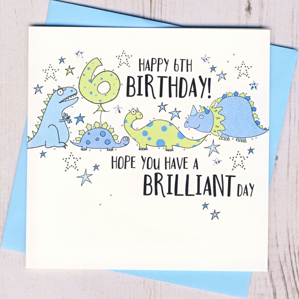 <!-- 062 -->Dinosaur 6th Birthday Card