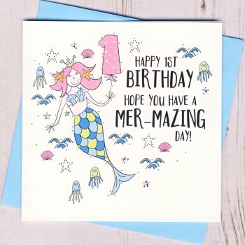  Mermaid 1st Birthday Card