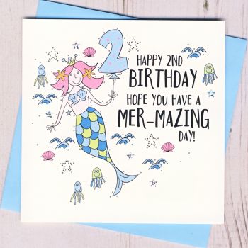  Mermaid 2nd Birthday Card