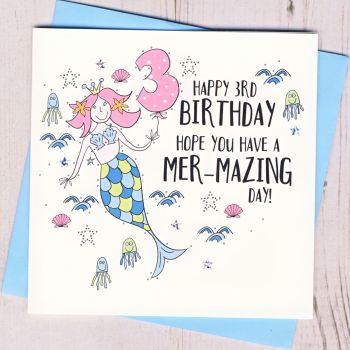  Mermaid 3rd Birthday Card