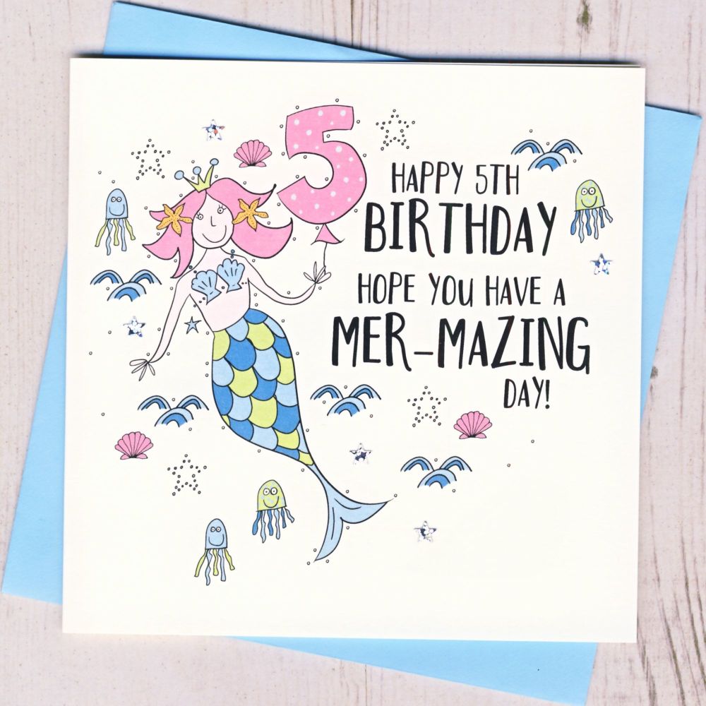 <!-- 054 --> Mermaid 5th Birthday Card