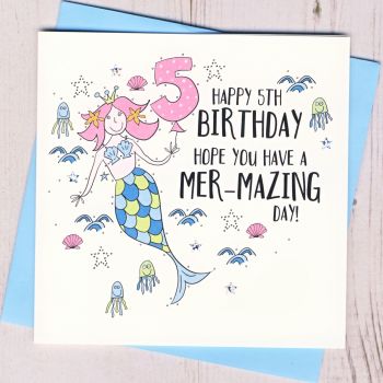  Mermaid 5th Birthday Card