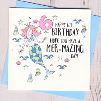 <!-- 064 --> Mermaid 6th Birthday Card