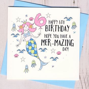  Mermaid 6th Birthday Card