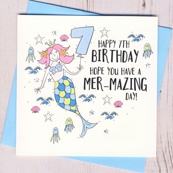  Mermaid 7th Birthday Card