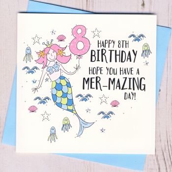  Mermaid 8th Birthday Card