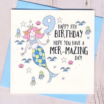  Mermaid 9th Birthday Card