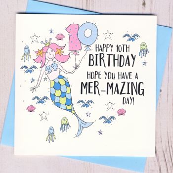  Mermaid 10th Birthday Card
