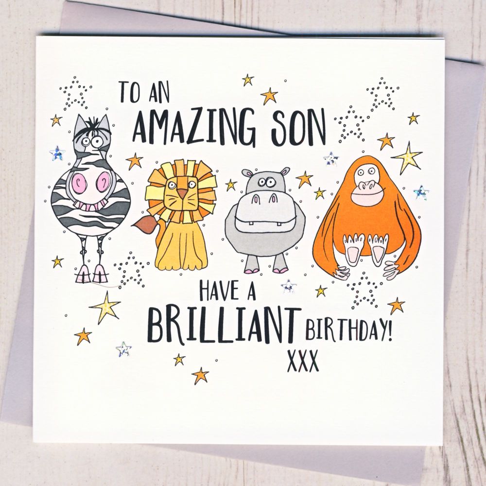 <!-- 006 --> Zoo Animals Son Birthday Card