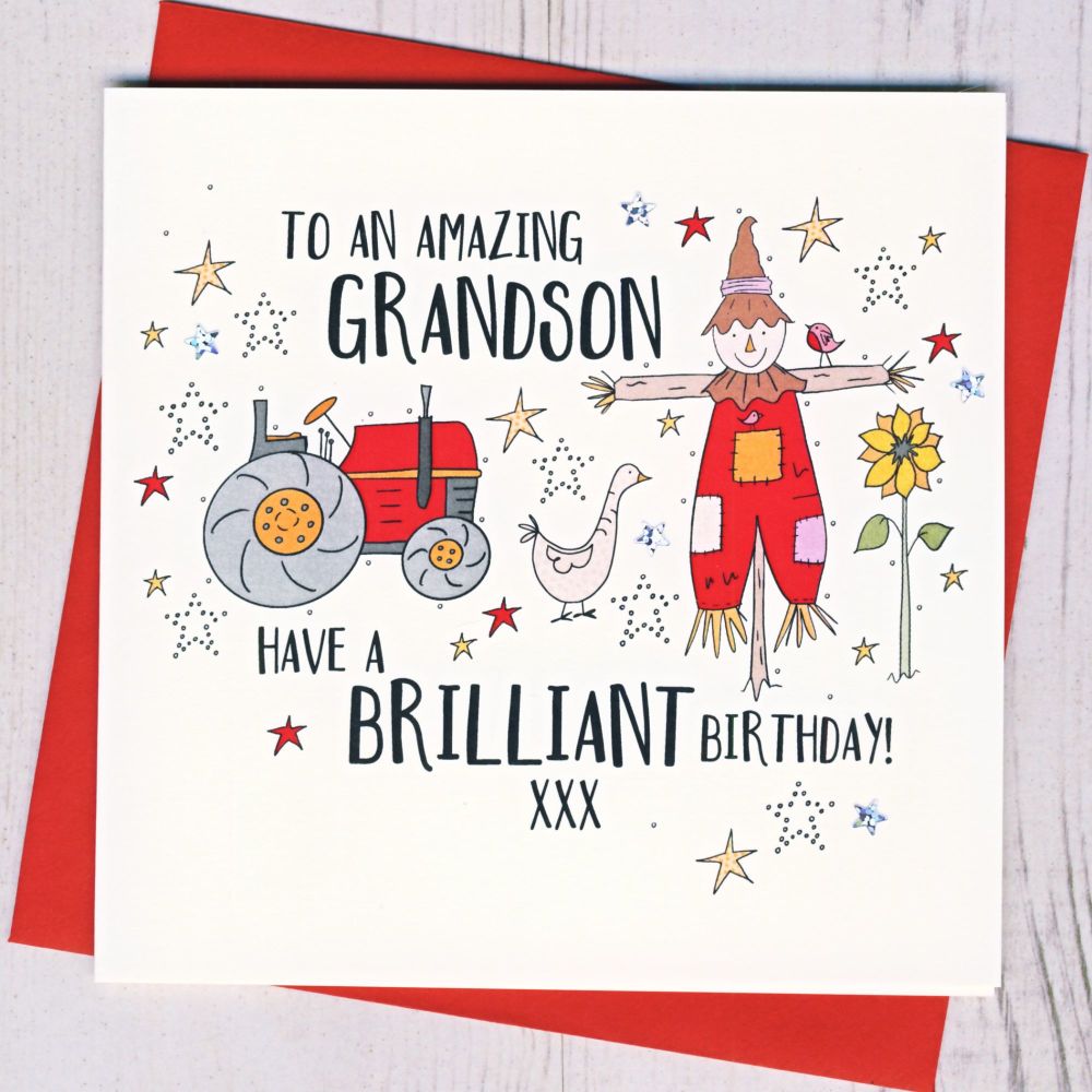 <!-- 005 -->Grandson Farmyard Birthday Card