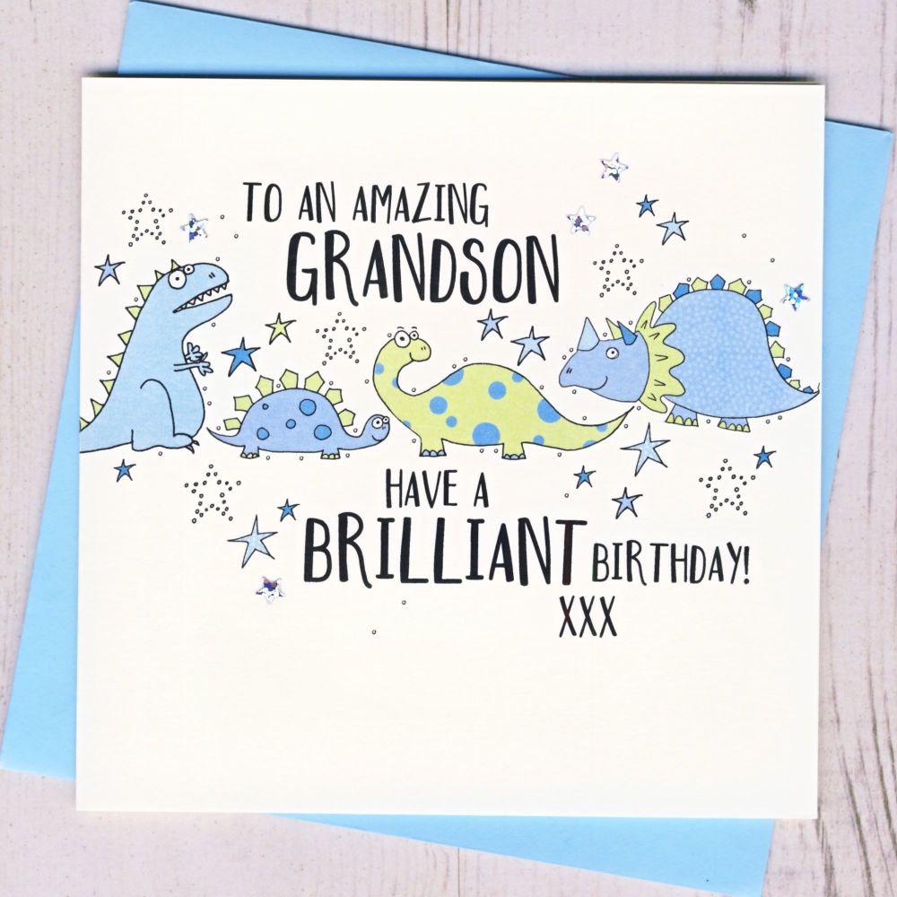 <!-- 004 -->Grandson Dinosaur Birthday Card