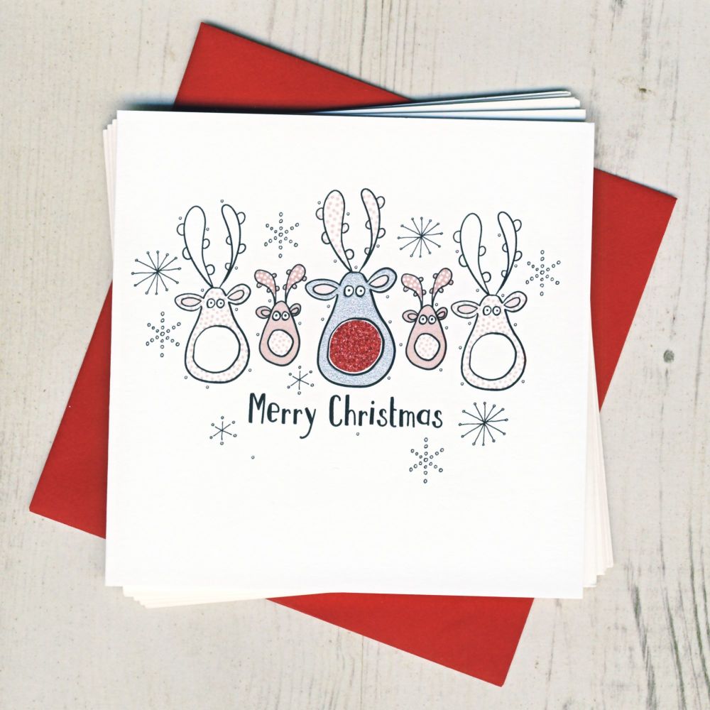 <!-- 002 -->Pack of Five Christmas Reindeer Cards