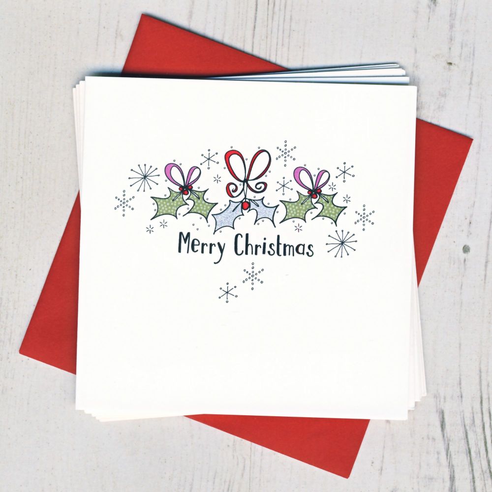 <!-- 005 -->Pack of Five Christmas Holly Cards
