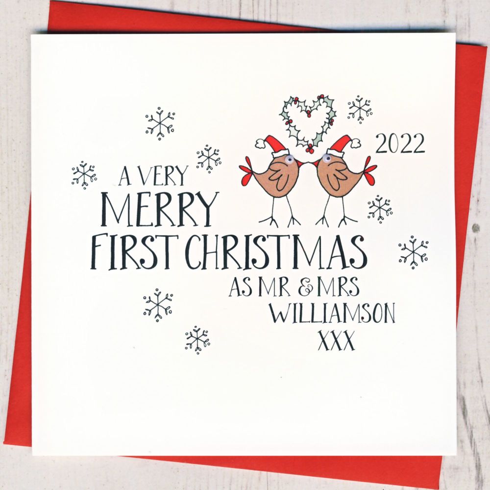 Wobbly Eyes First Christmas as Mr & Mrs Card