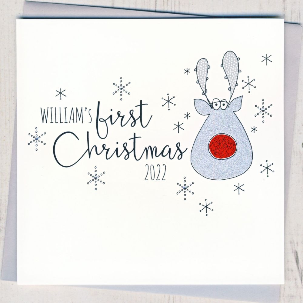 Personalised Glittery Baby's First Christmas Card