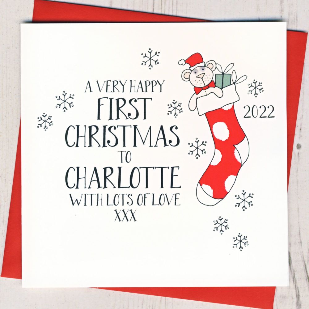 Personalised Wobbly Eyes Baby's 1st Christmas Card